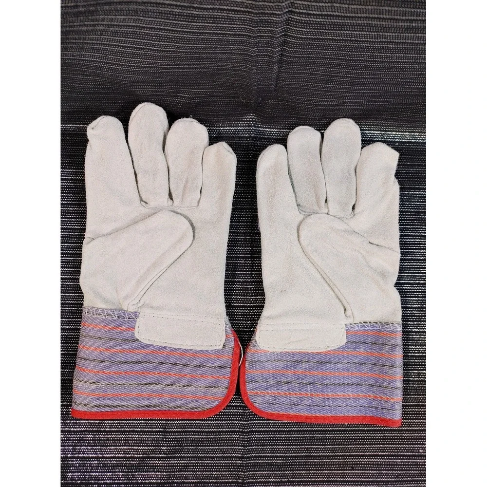 3 Pairs Leather Work Gloves Women Large Palm Safety Split Cowhide Welding Cuff
